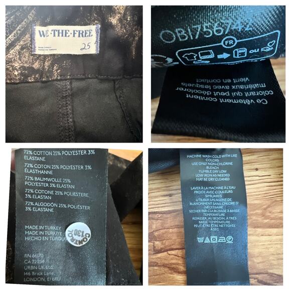 Free People We The Free Jayde Metallic Printed Flare Jeans In Black Tie Size 25 - Picture 9 of 10
